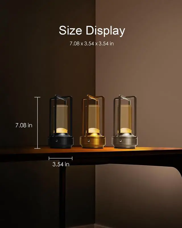 Alt view image 4 of 6 - Set of 2 Cordless Table Lamps Rechargeable LED Desk Lamps Gold | Battery Operated Table Light with 3 Color Stepless Dimmable, Portable for Outdoor Patio Bar Restaurants Bedroom Bedside