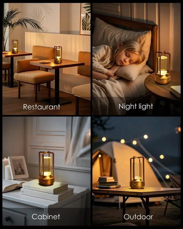 Alt view image 6 of 6 - Set of 2 Cordless Table Lamps Rechargeable LED Desk Lamps Gold | Battery Operated Table Light with 3 Color Stepless Dimmable, Portable for Outdoor Patio Bar Restaurants Bedroom Bedside