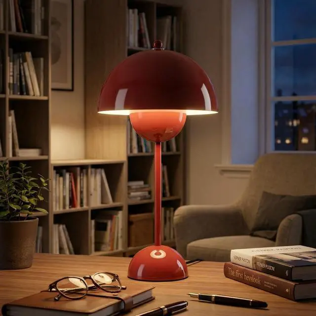 Alt view image 2 of 7 - Creative Mid-Century Modern Bud Table Lamp for Home&Office, Pastel Green | Cute nightlight reading desk lamp, indirect lighting, all-metal construction, fits for bedroom, living room, study, office