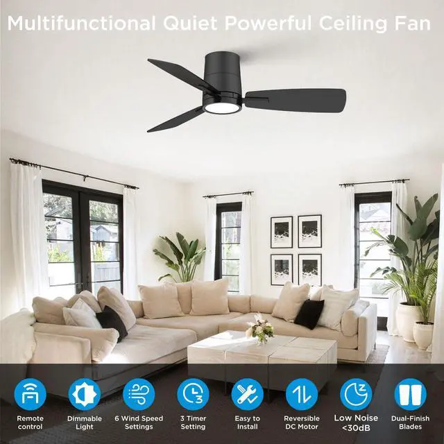 Alt view image 2 of 7 - Ceiling Fans with Lights,42 inch,Quiet Reversible Motor,Easy to Install,6 Speeds,Dimmable,Timer, Black Modern Ceiling Fan for Living Room, Bedroom, Kitchen, Dining room, Office
