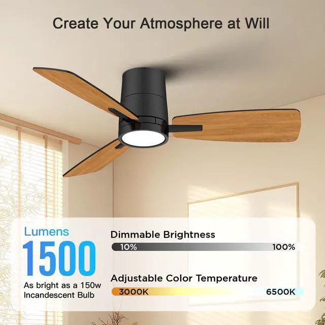 Alt view image 3 of 7 - Ceiling Fans with Lights,42 inch,Quiet Reversible Motor,Easy to Install,6 Speeds,Dimmable,Timer, Black Modern Ceiling Fan for Living Room, Bedroom, Kitchen, Dining room, Office
