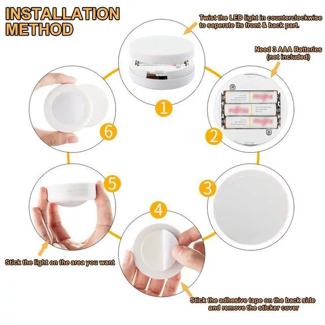 Alt view image 6 of 7 - Wireless 16 Color Changing LED Puck Light 12 Pack LED Under Cabinet Lighting Closet Light Battery Powered Night Lights with Remote Control Dimmer & Timing Function