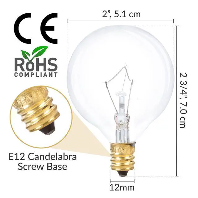 Alt view image 2 of 7 - Aromatic Wax Warmer Small Globe G16.5 40W E12 2700K, 10 Pack | Round Bulb, Candelabra Base, Chandelier, Ceiling Fan, Decorative Vanity Lights, Sconce, Clear Glass, 110V 120V, Warm White