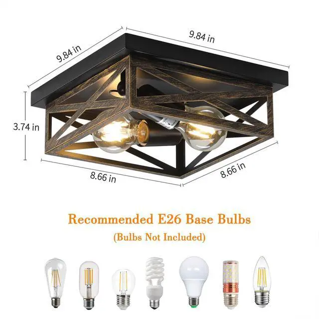 Alt view image 6 of 7 - 2Pack Rustic Flush Mount Ceiling Light Fixture, Modern Farmhouse Light Fixture, Kitchen Hallway Light Fixtures for Bedroom,Dining Room Entryway,Industrial Metal Cage Ceiling Light