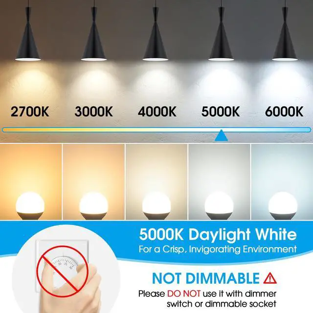 Alt view image 5 of 7 - E12 LED 60W Equivalent Daylight White 5000K Ceiling Fan Bulbs, 600LM CRI 85+ Candelabra Bulbs Small Base, 6W Non-Dimmable, Pack of 6