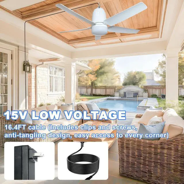 Alt view image 3 of 7 - 31.5" Gazebo Fans Outdoor Hanging, Canopy Fan with Light 3000-6500K | Portable Plug in Ceiling Fan with Remote, Hook, Great for Gazebo, Canopy, Pop up Tent, Patio