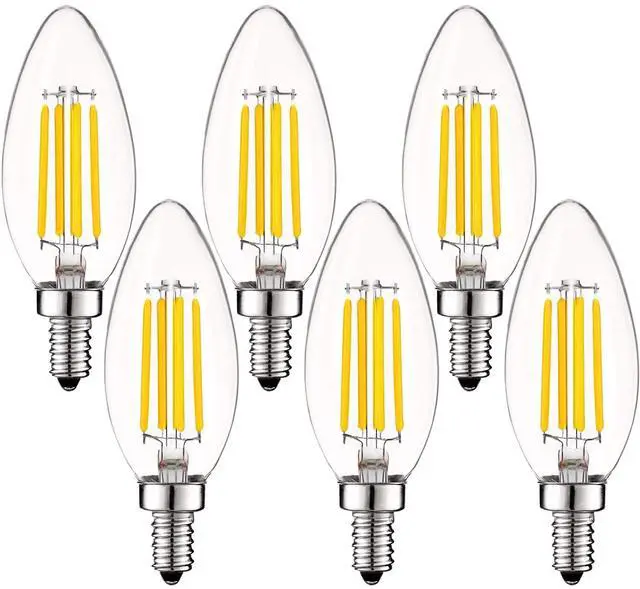 Main image of Vintage Candelabra LED Bulb 60W Equivalent, 550 Lumens, 3500K Natural White, LED Chandelier Light Bulbs 5W, Dimmable, Clear Glass, Filament LED Candle Bulbs, UL Listed, E12 Base (6 Pack)