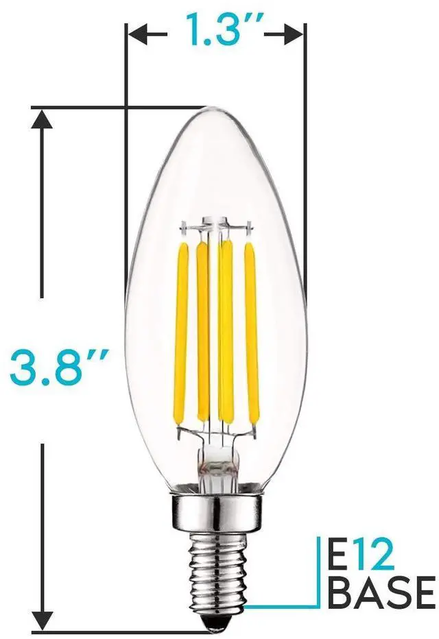 Alt view image 3 of 7 - Vintage Candelabra LED Bulb 60W Equivalent, 550 Lumens, 3500K Natural White, LED Chandelier Light Bulbs 5W, Dimmable, Clear Glass, Filament LED Candle Bulbs, UL Listed, E12 Base (6 Pack)