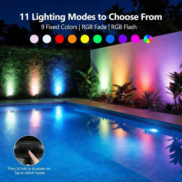 Alt view image 2 of 7 - Solar Spot Lights Outdoor Color Changing 4 Pack Landscape Spotlight | RGB 9 Color 11 Mode; 360° Rotation; Waterproof; Stake/ Wall Mounted LED Uplights for Outside Halloween Xmas Yard Tree Garden
