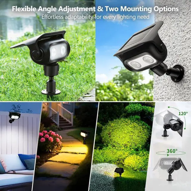 Alt view image 5 of 7 - Solar Spot Lights Outdoor Color Changing 4 Pack Landscape Spotlight | RGB 9 Color 11 Mode; 360° Rotation; Waterproof; Stake/ Wall Mounted LED Uplights for Outside Halloween Xmas Yard Tree Garden