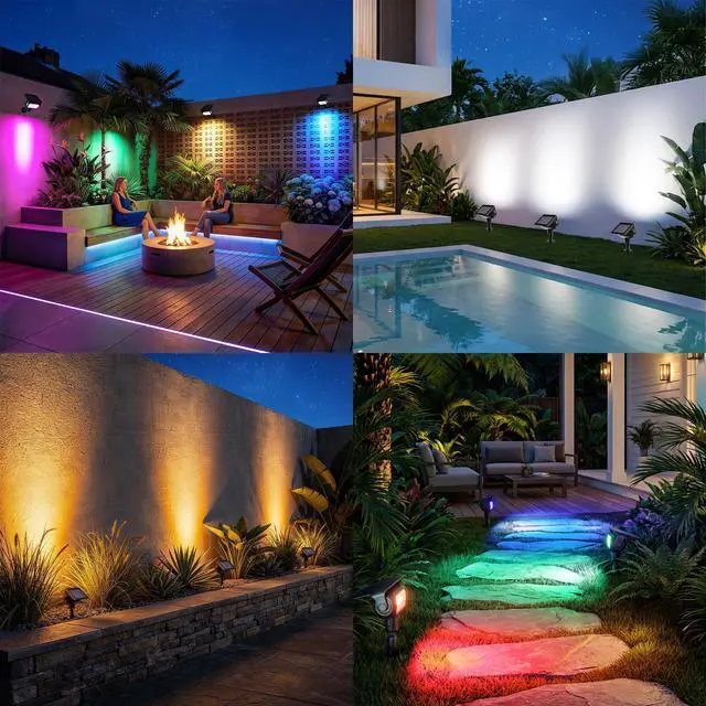Alt view image 6 of 7 - Solar Spot Lights Outdoor Color Changing 4 Pack Landscape Spotlight | RGB 9 Color 11 Mode; 360° Rotation; Waterproof; Stake/ Wall Mounted LED Uplights for Outside Halloween Xmas Yard Tree Garden