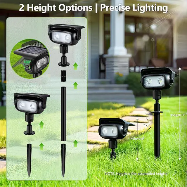 Alt view image 7 of 7 - Solar Spot Lights Outdoor Color Changing 4 Pack Landscape Spotlight | RGB 9 Color 11 Mode; 360° Rotation; Waterproof; Stake/ Wall Mounted LED Uplights for Outside Halloween Xmas Yard Tree Garden