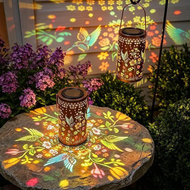 Alt view image 2 of 7 - 2 Pack Colorful Hummingbird Solar Lanterns Outdoor Waterproof, Decorative Metal Hanging Lantern Hummingbird Solar Lantern for Porch Yard Tabletop Path Garden Decor, Ideal Gifts for Mom Wife Grandma