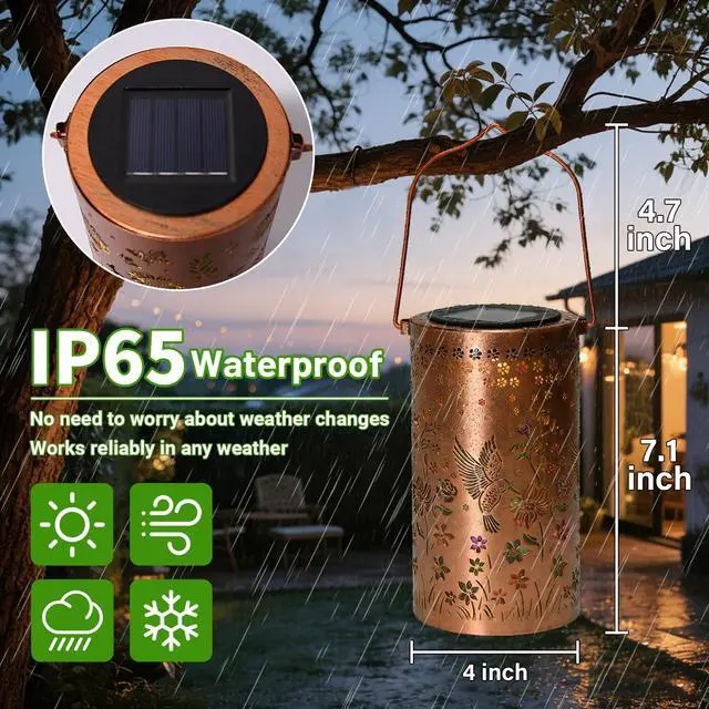 Alt view image 5 of 7 - 2 Pack Colorful Hummingbird Solar Lanterns Outdoor Waterproof, Decorative Metal Hanging Lantern Hummingbird Solar Lantern for Porch Yard Tabletop Path Garden Decor, Ideal Gifts for Mom Wife Grandma
