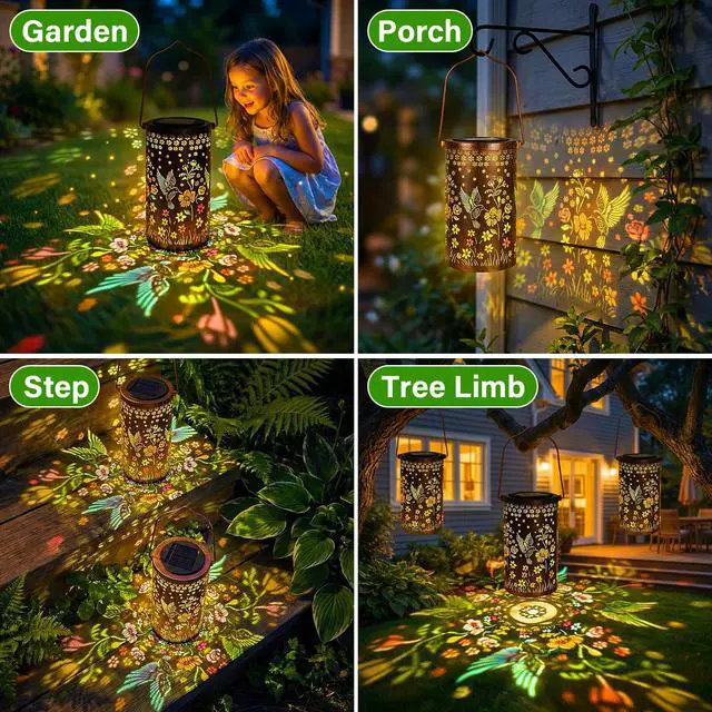 Alt view image 7 of 7 - 2 Pack Colorful Hummingbird Solar Lanterns Outdoor Waterproof, Decorative Metal Hanging Lantern Hummingbird Solar Lantern for Porch Yard Tabletop Path Garden Decor, Ideal Gifts for Mom Wife Grandma