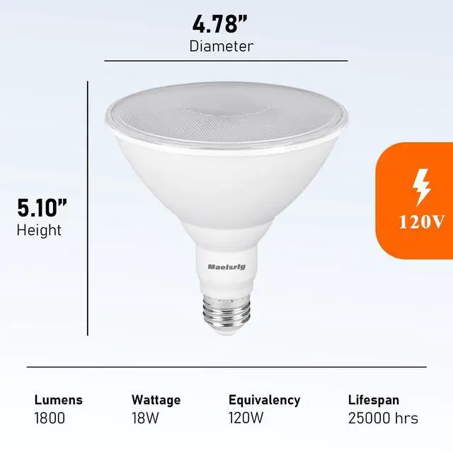 Alt view image 5 of 7 - PAR38 LED Flood Light Bulbs Outdoor, 18W (120W Equivalent), Daylight 5000K, Dimmable Weatherproof LED Outdoor Flood Lights with E26 Base, 1800LM, 4 Pack