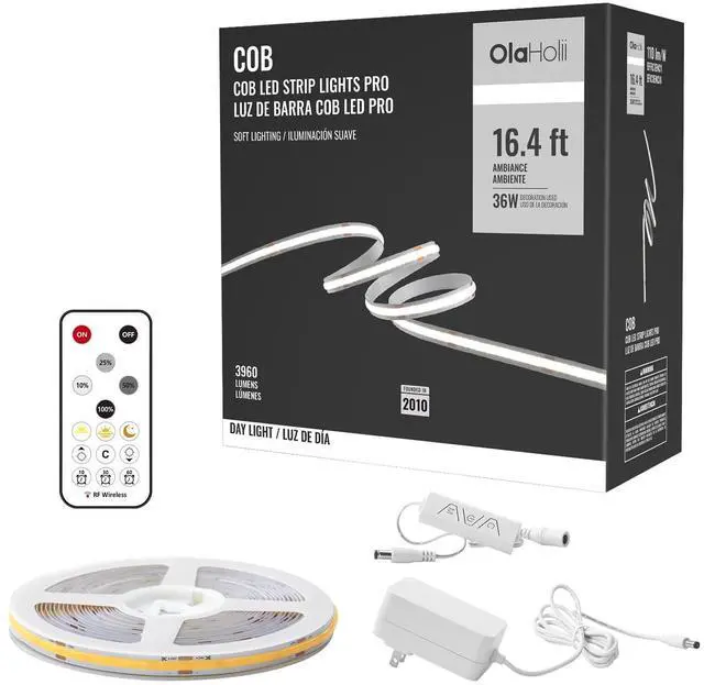 Main image of 16.4ft COB Led Strip Light with Remote, 6500K Ra93+ Dimmable Bright Daylight White Led COB Strip Light, White Led Strip Light for Mirror, Stair, Cabinet, Room