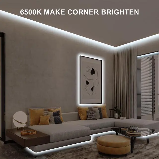 Alt view image 2 of 7 - 16.4ft COB Led Strip Light with Remote, 6500K Ra93+ Dimmable Bright Daylight White Led COB Strip Light, White Led Strip Light for Mirror, Stair, Cabinet, Room
