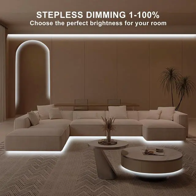 Alt view image 4 of 7 - 16.4ft COB Led Strip Light with Remote, 6500K Ra93+ Dimmable Bright Daylight White Led COB Strip Light, White Led Strip Light for Mirror, Stair, Cabinet, Room