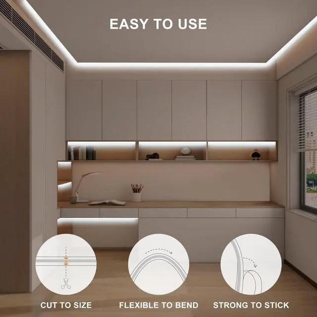 Alt view image 5 of 7 - 16.4ft COB Led Strip Light with Remote, 6500K Ra93+ Dimmable Bright Daylight White Led COB Strip Light, White Led Strip Light for Mirror, Stair, Cabinet, Room