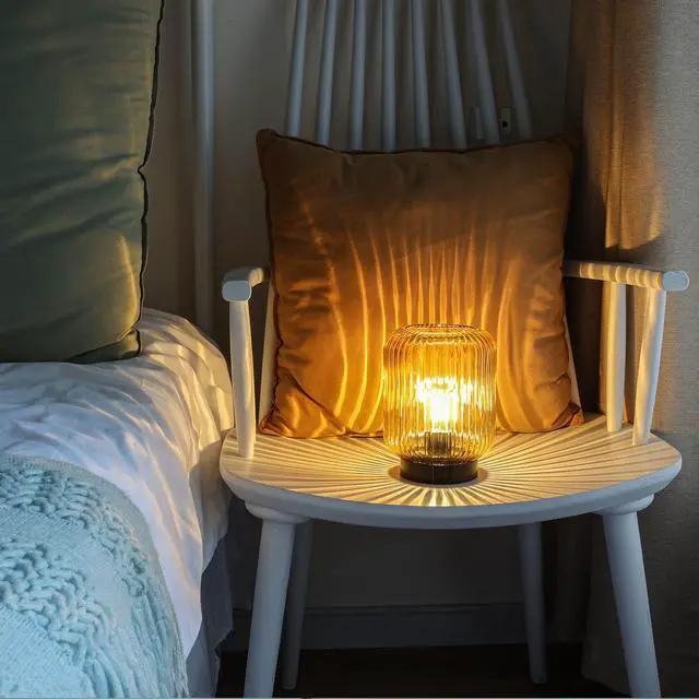 Alt view image 3 of 7 - Battery Operated Lamp, Cordless Table Lamps for Home Decor, Battery Powered Nightlight with LED Bulb, Decorative Glass Beside Lamp for Bedroom Living Room-Gold