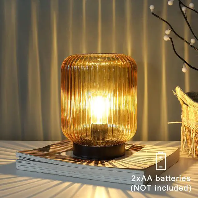 Alt view image 5 of 7 - Battery Operated Lamp, Cordless Table Lamps for Home Decor, Battery Powered Nightlight with LED Bulb, Decorative Glass Beside Lamp for Bedroom Living Room-Gold