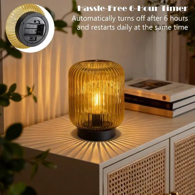 Alt view image 4 of 7 - Battery Operated Lamp, Cordless Table Lamps for Home Decor, Battery Powered Nightlight with LED Bulb, Decorative Glass Beside Lamp for Bedroom Living Room-Gold