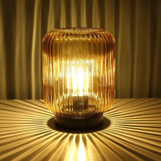 Alt view image 6 of 7 - Battery Operated Lamp, Cordless Table Lamps for Home Decor, Battery Powered Nightlight with LED Bulb, Decorative Glass Beside Lamp for Bedroom Living Room-Gold