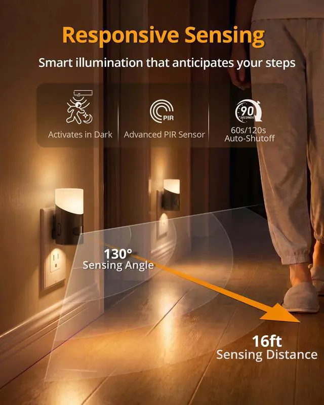 Alt view image 2 of 7 - LED Night Lights Plug into Wall with Motion Sensor, 1-150LM Dimmable Plug-in Nightlight Indoor for Bedroom, Bathroom, Hallway, Stairs, Pet House, Toilet, 2 Pack