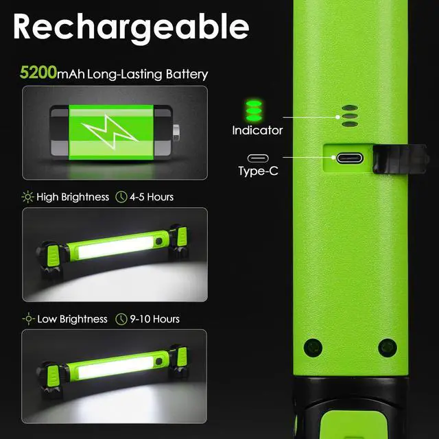 Alt view image 3 of 7 - Work Light, 2500LM Bright LED Work Lights, 5200mAh Rechargeable Magnetic Underhood Work Light with Hooks, Cordless Battery Powered Mechanic Light for Car Repairing/Inspection/Garage/Workshop/Emergency