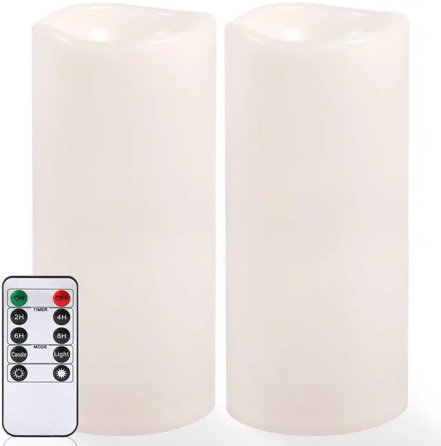 Main image of Large Outdoor Flameless Candles 12" x 5" - Waterproof LED Pillar Flickering Candle Battery Operated with Timer Remote Control for Patio Porch Lanterns Decor - Long Lasting Set of 2