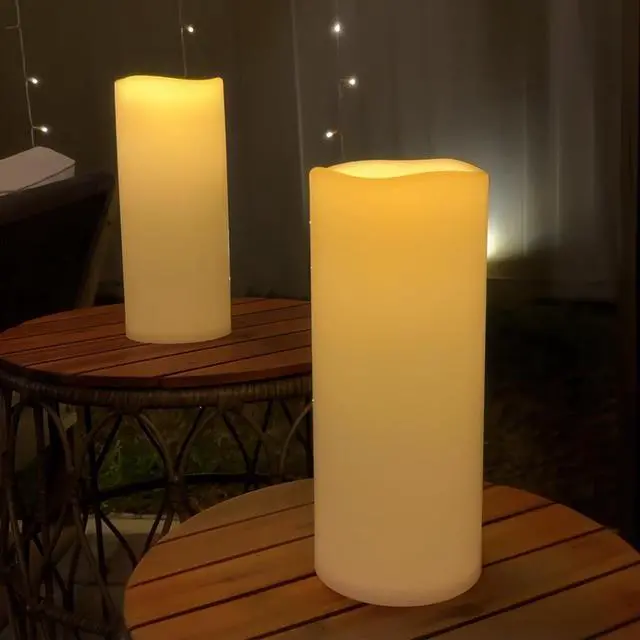 Alt view image 3 of 7 - Large Outdoor Flameless Candles 12" x 5" - Waterproof LED Pillar Flickering Candle Battery Operated with Timer Remote Control for Patio Porch Lanterns Decor - Long Lasting Set of 2