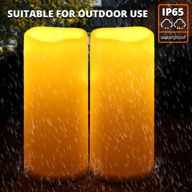 Alt view image 4 of 7 - Large Outdoor Flameless Candles 12" x 5" - Waterproof LED Pillar Flickering Candle Battery Operated with Timer Remote Control for Patio Porch Lanterns Decor - Long Lasting Set of 2