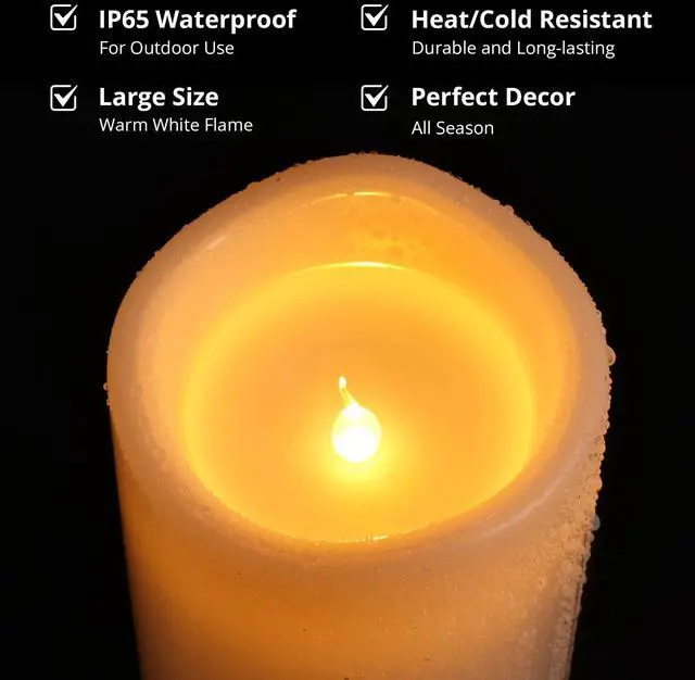 Alt view image 5 of 7 - Large Outdoor Flameless Candles 12" x 5" - Waterproof LED Pillar Flickering Candle Battery Operated with Timer Remote Control for Patio Porch Lanterns Decor - Long Lasting Set of 2