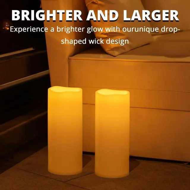 Alt view image 6 of 7 - Large Outdoor Flameless Candles 12" x 5" - Waterproof LED Pillar Flickering Candle Battery Operated with Timer Remote Control for Patio Porch Lanterns Decor - Long Lasting Set of 2