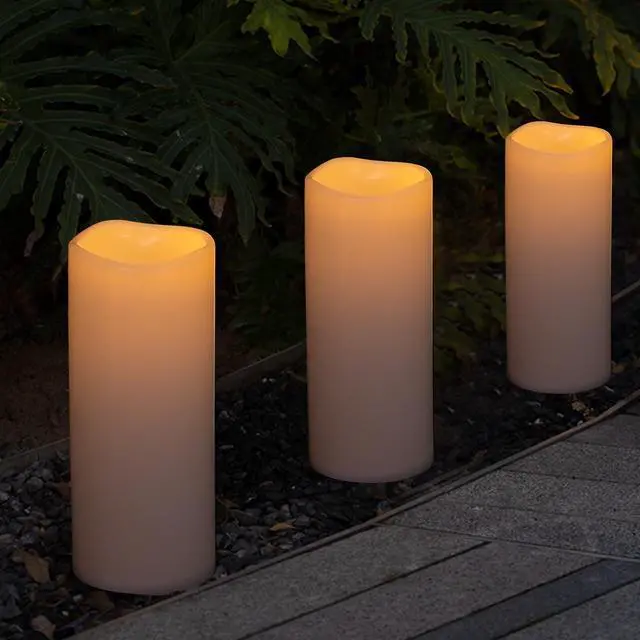 Alt view image 7 of 7 - Large Outdoor Flameless Candles 12" x 5" - Waterproof LED Pillar Flickering Candle Battery Operated with Timer Remote Control for Patio Porch Lanterns Decor - Long Lasting Set of 2