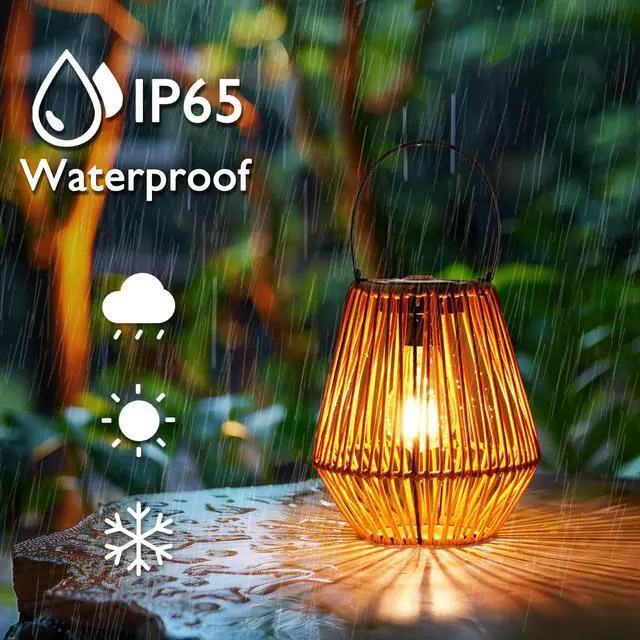 Alt view image 2 of 7 - 2 Pack Rattan Lantern Solar Outdoor Waterproof Hanging Lights | Outside Solar Wicker Lamp Decor with Waterproof Lights for Gardens, Patios, Porches, Pathways, Christmas and Halloween