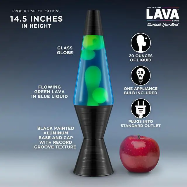 Alt view image 3 of 6 - Lava The Original Lamp - 14.5'' Vinyl Record Grooved Base - Classic Liquid Motion Lamp - Yellow and Blue Liquid - Item #2020 (Amazon Exclusive)