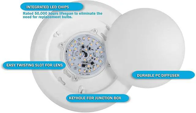 Alt view image 4 of 6 - 7.5" Flush Mount Ceiling Light, Dimmable LED Disk & Ceiling Lights,16.5W (120W Equivalent), 120V, 5000K, ETL - 4/6" J-Box, Wet Location LED Lights, Light Fixtures (Bright White)