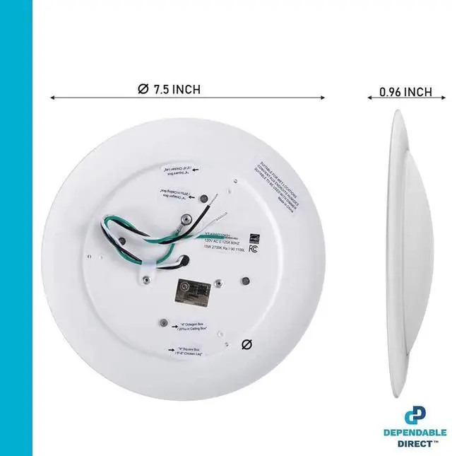 Alt view image 6 of 6 - 7.5" Flush Mount Ceiling Light, Dimmable LED Disk & Ceiling Lights,16.5W (120W Equivalent), 120V, 5000K, ETL - 4/6" J-Box, Wet Location LED Lights, Light Fixtures (Bright White)