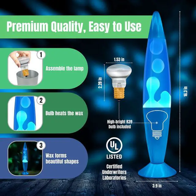 Alt view image 3 of 7 - 16" Beautiful Lamp- Blue with White/Blue Wax, Relaxing Liquid Light, Night Light Nightlight, Home Decor Living Room Office Bedroom Lamp for Adults Teens Kids, Magma Motion