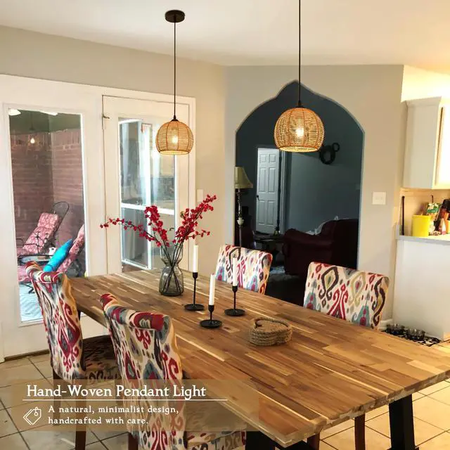 Alt view image 6 of 7 - Mini Hemp Rope Woven Pendant Light Woven Light Fixture Boho Chandelier Light Fixture Wicker Pendant Light Rattan Light Pendant Dome Wicker Chandelier for Bedroom Kitchen Island(Bulb Incl.)