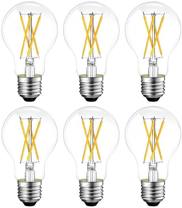 Main image of Dimmable A19 E26 LED Bulb 60 watt Equivalent, Clear Light Bulbs | 2700K Soft White Vintage Edison Bulbs for Bathroom, Ceiling Fan, 90+CRI, 600LM, 6 Pack