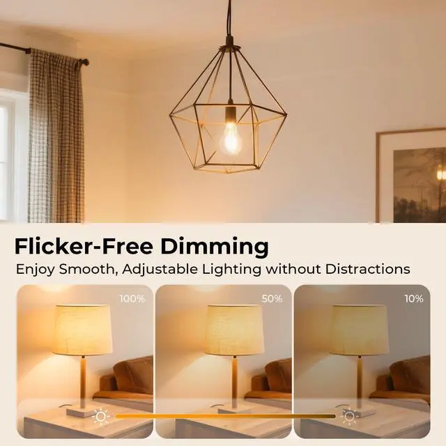 Alt view image 4 of 7 - Dimmable A19 E26 LED Bulb 60 watt Equivalent, Clear Light Bulbs | 2700K Soft White Vintage Edison Bulbs for Bathroom, Ceiling Fan, 90+CRI, 600LM, 6 Pack