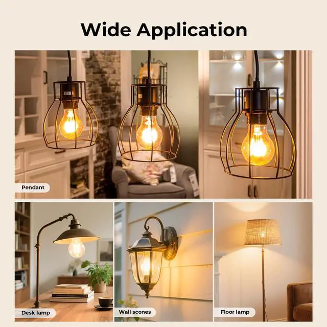 Alt view image 7 of 7 - Dimmable A19 E26 LED Bulb 60 watt Equivalent, Clear Light Bulbs | 2700K Soft White Vintage Edison Bulbs for Bathroom, Ceiling Fan, 90+CRI, 600LM, 6 Pack