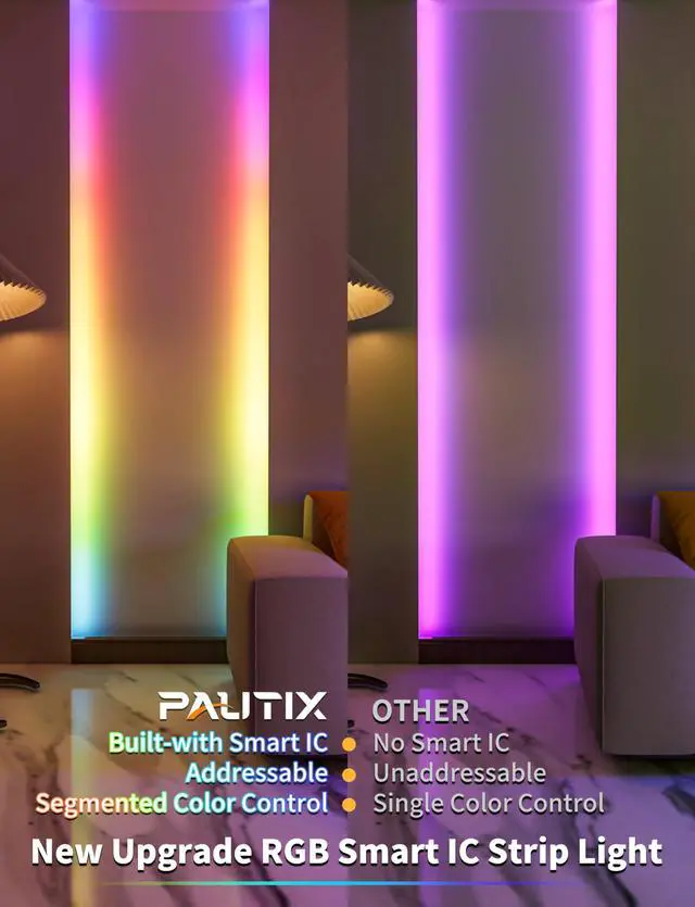 Alt view image 3 of 7 - RGB Smart IC COB LED Strip Light USB 5V 6.56ft/2m,Work with Alexa/Google Assistant,Color Chasing UL-Listed Multicolor Flexible Tape LED Strip Light,for Cabinet,TV,Bedroom,Party DIY Decoration