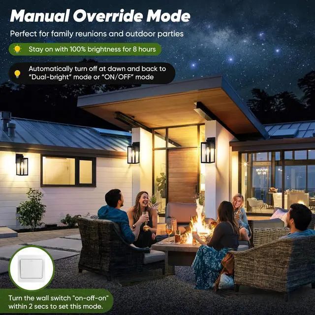 Alt view image 4 of 7 - 13" Upgraded Motion Sensor Outdoor Wall Light Fixture, Black | Auto ON/OFF, 3 Lighting Modes, Waterproof, Rust-Resistant, Durable Metal & Clear Glass, Standard E26 Sockets, Easy to Install