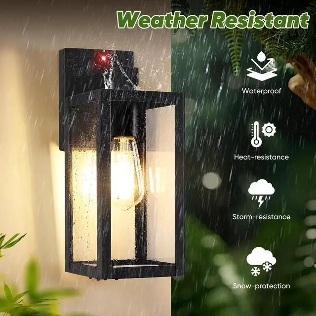 Alt view image 5 of 7 - 13" Upgraded Motion Sensor Outdoor Wall Light Fixture, Black | Auto ON/OFF, 3 Lighting Modes, Waterproof, Rust-Resistant, Durable Metal & Clear Glass, Standard E26 Sockets, Easy to Install