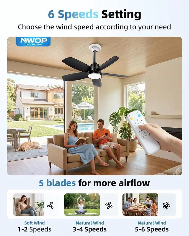 Alt view image 2 of 7 - 28 Inch Socket Fan Light with Remote, 6 Speeds & 3 Colors Screw in Ceiling Fan, E26/E27 Light Socket Fan with Reversible Motor, Dimmable 3000K-6500K Socket Fan for Bedroom Kitchen Garage, Black