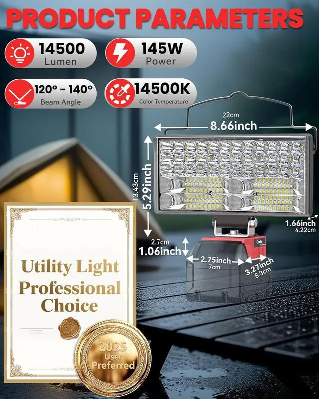Alt view image 2 of 7 - LED Work Light Compatible with Milwaukee 18V Battery, 14500LM 145W Cordless Job Site Light, 140° Pivoting Head, USB & Type-C Charging, Low Voltage Protection, Portable Flood Light (Tool Only)